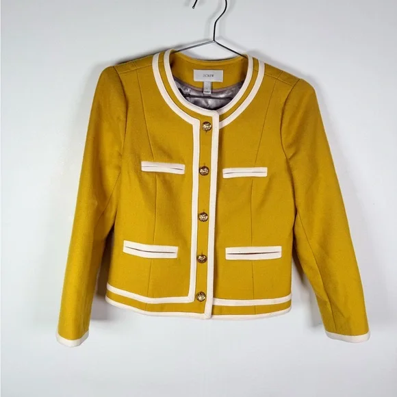 J.Crew Mustard Yellow Wool Trimmed Button Jacket - Picture 2 of 9